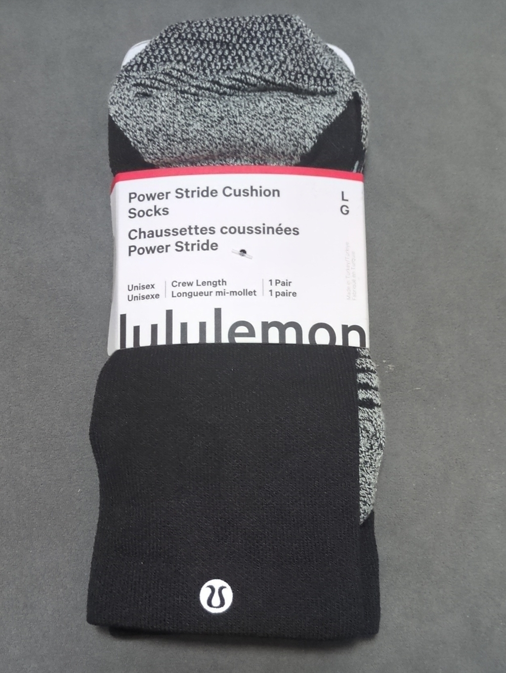 lululemon athletica Power Stride Cushion Crew Socks - Black/Grey Large
